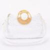 Faux Polyurethane Top-Handle Clutch with Bamboo Accent – White