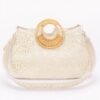 Faux Polyurethane Top-Handle Clutch with Bamboo Accent – White