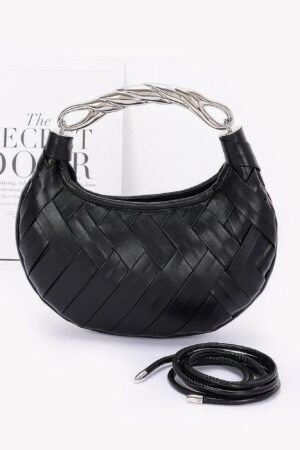 Braided Faux Leather Clutch with Metal Handle