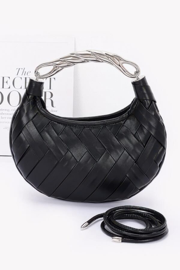 Braided Faux Leather Clutch with Metal Handle