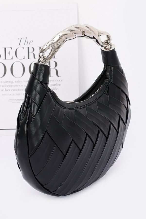 Braided Faux Leather Clutch with Metal Handle