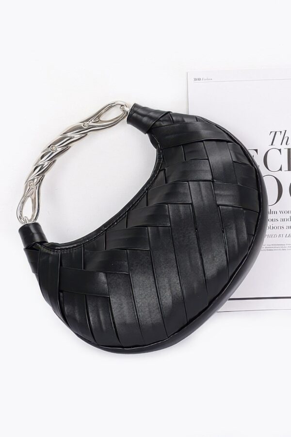 Braided Faux Leather Clutch with Metal Handle