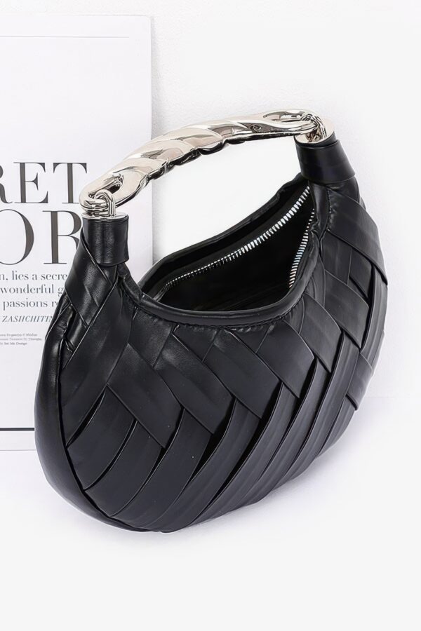 Braided Faux Leather Clutch with Metal Handle