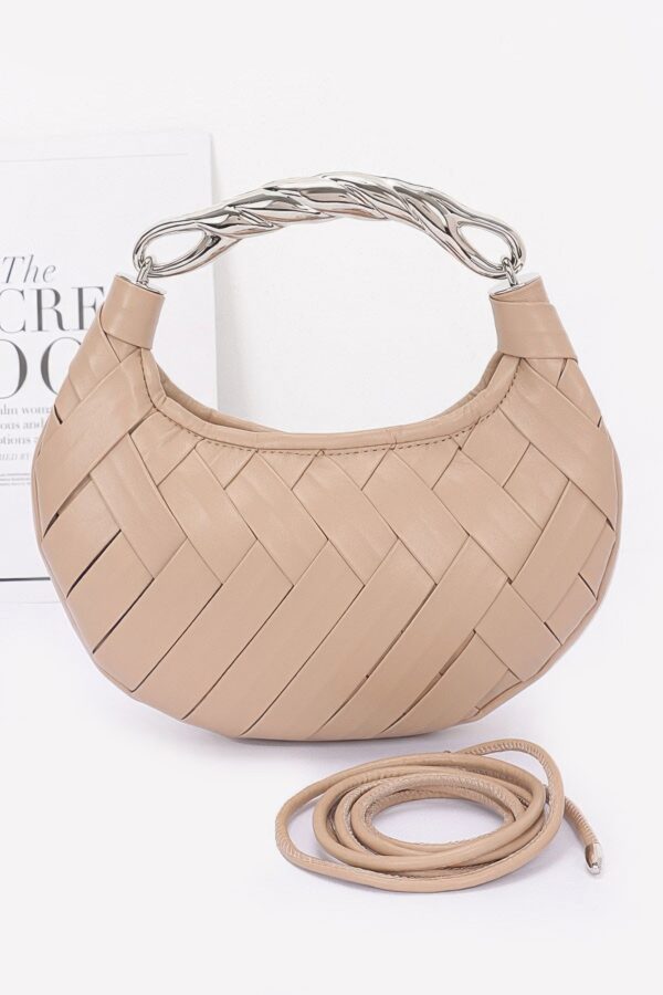 Braided Faux Leather Clutch with Metal Handle