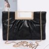 Gilded Noir Faux Leather Clutch with Gold Handle