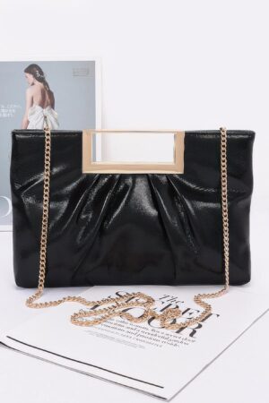 Gilded Noir Faux Leather Clutch with Gold Handle