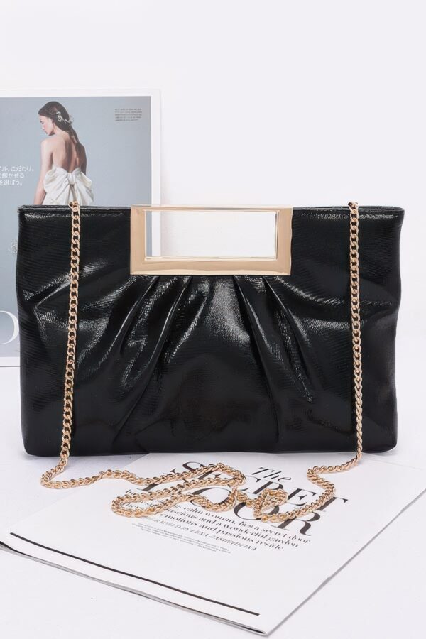 Gilded Noir Faux Leather Clutch with Gold Handle