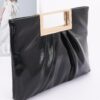 Gilded Noir Faux Leather Clutch with Gold Handle