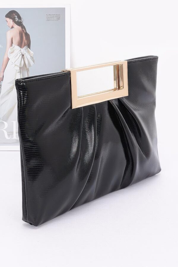Gilded Noir Faux Leather Clutch with Gold Handle