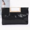 Gilded Noir Faux Leather Clutch with Gold Handle
