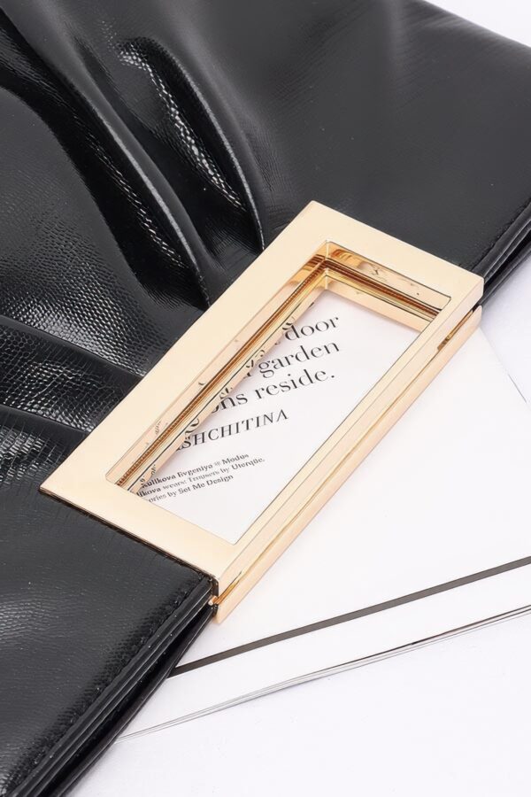 Gilded Noir Faux Leather Clutch with Gold Handle