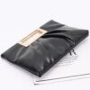 Gilded Noir Faux Leather Clutch with Gold Handle