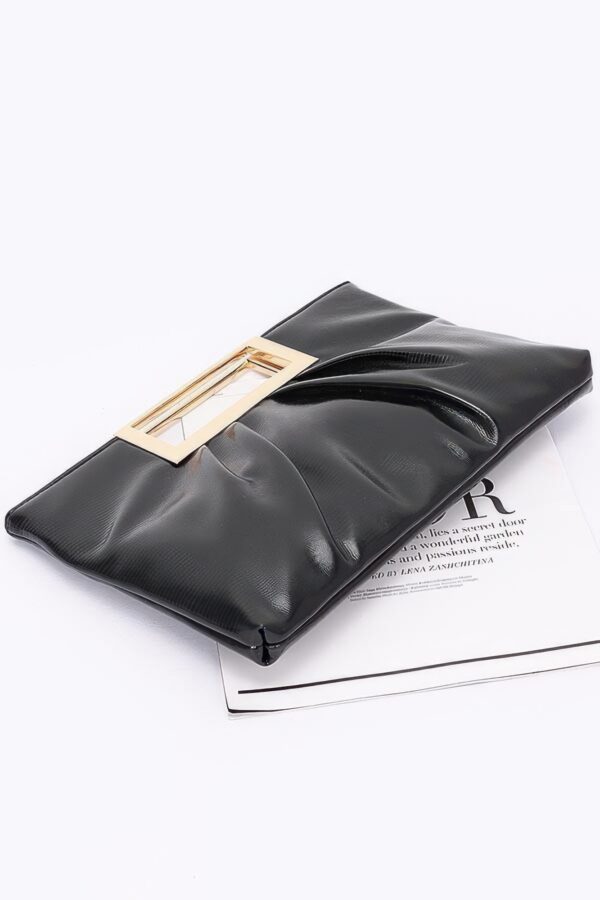 Gilded Noir Faux Leather Clutch with Gold Handle