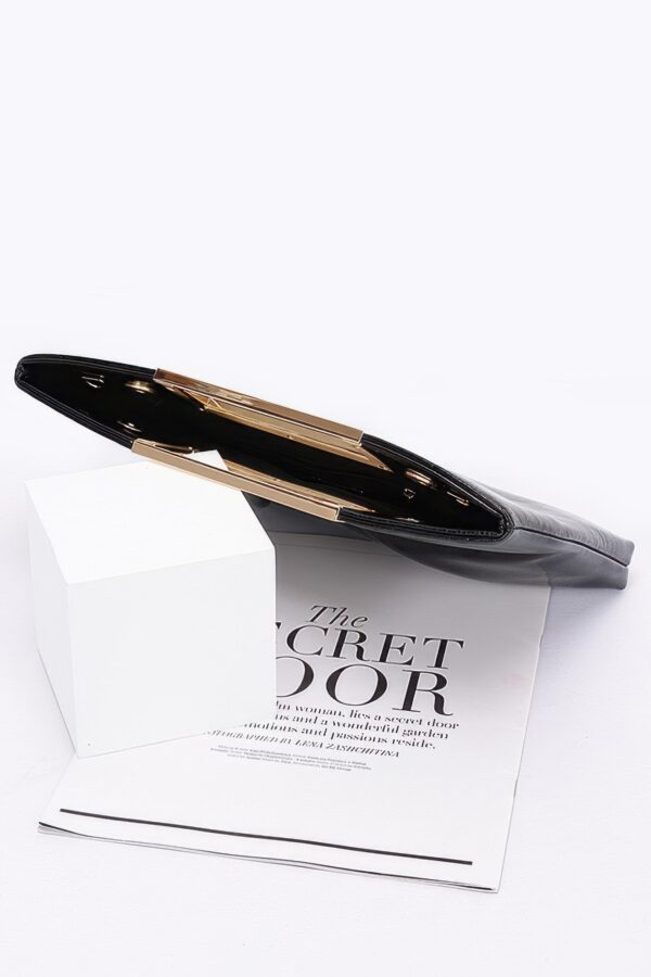 Gilded Noir Faux Leather Clutch with Gold Handle