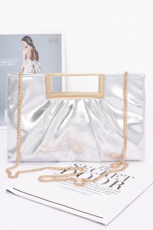 Gilded Noir Faux Leather Clutch with Gold Handle
