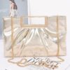 Gilded Noir Faux Leather Clutch with Gold Handle