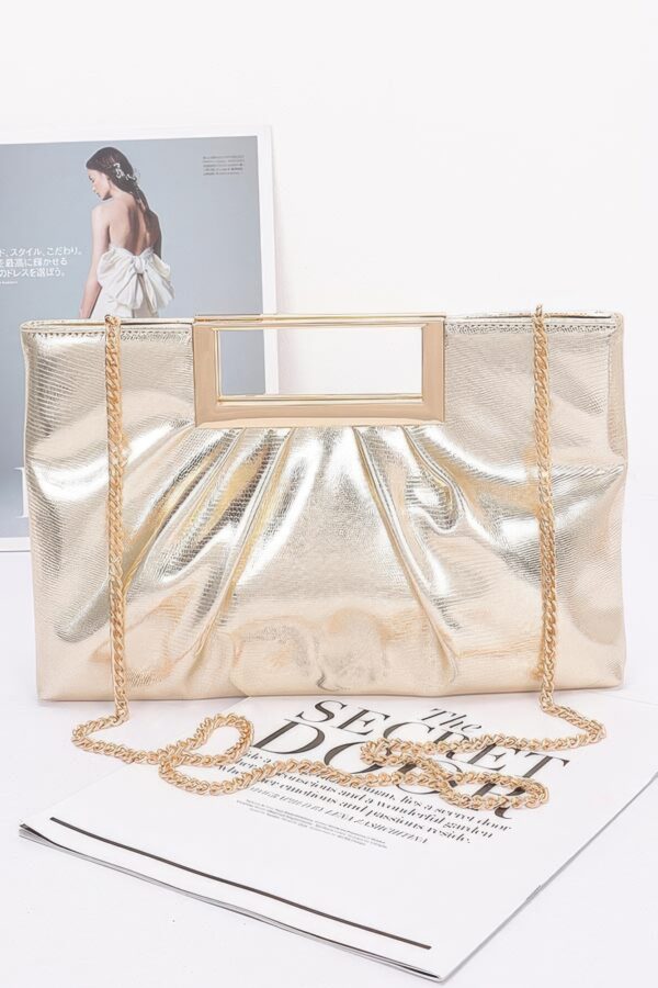 Gilded Noir Faux Leather Clutch with Gold Handle