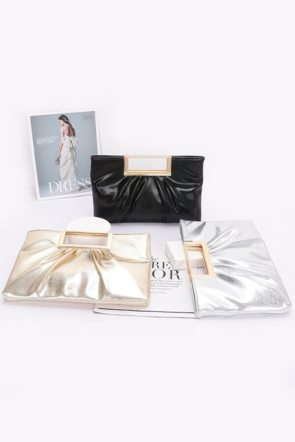 Gilded Noir Faux Leather Clutch with Gold Handle