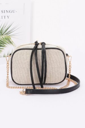 Canvas Bowling Bag with Gold Chain – Beige