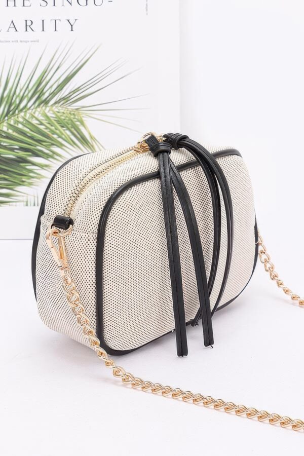 Canvas Bowling Bag with Gold Chain – Beige