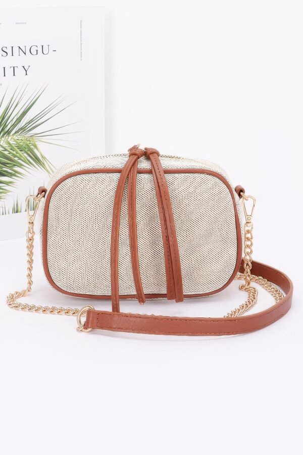 Canvas Bowling Bag with Gold Chain – Beige