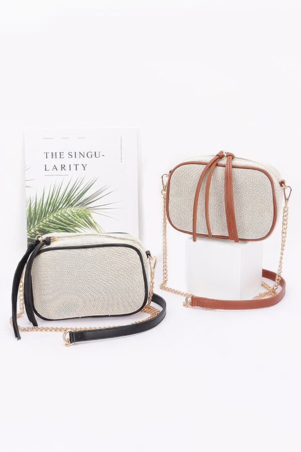 Canvas Bowling Bag with Gold Chain – Beige