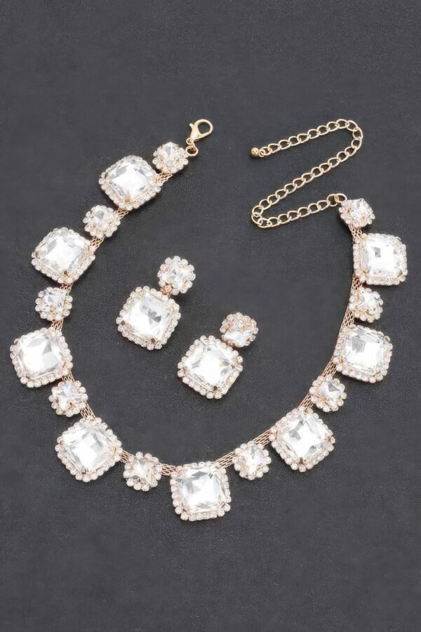 Rhinestone Necklace & Earring Set – 12.5″ Sparkle