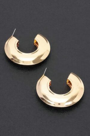 Curved Hoop Earrings – Polished Metal 2″