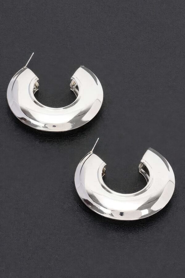 Curved Hoop Earrings – Polished Metal 2″
