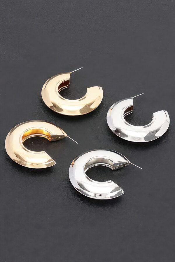Curved Hoop Earrings – Polished Metal 2″
