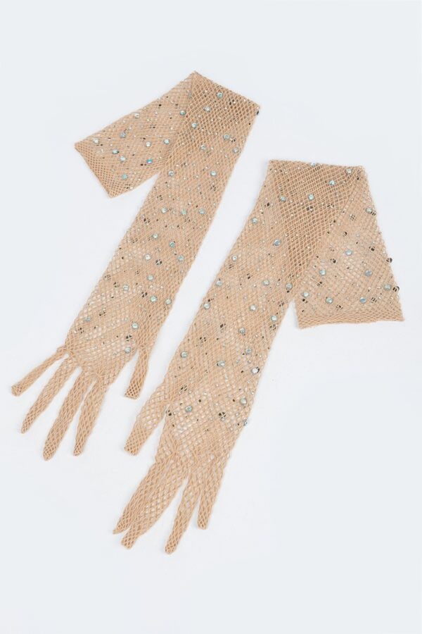 Rhinestone Mesh Long Gloves – Sparkling Sheer Mesh