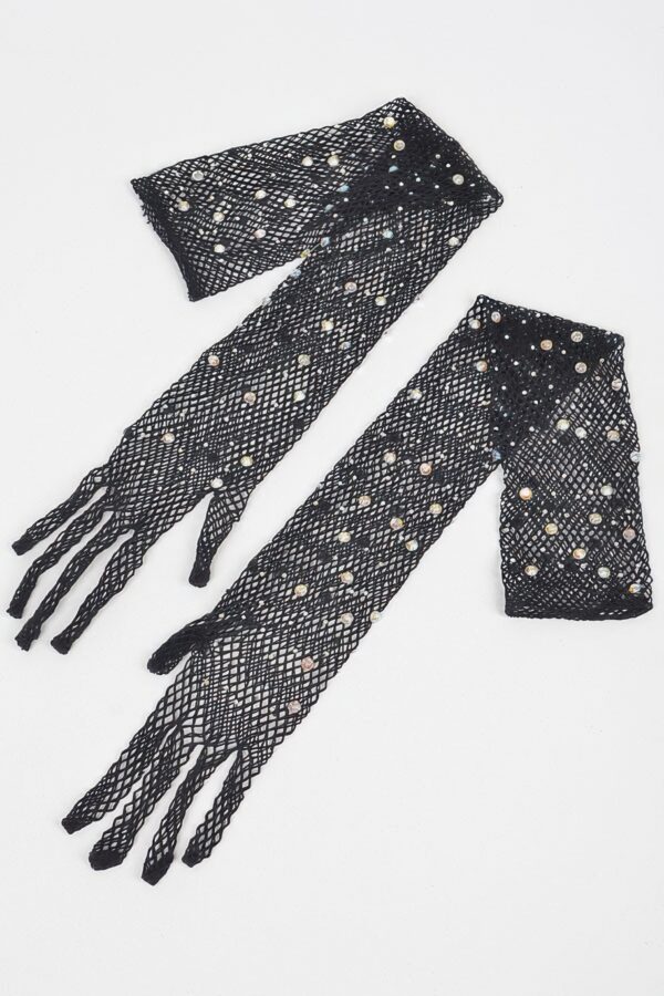 Rhinestone Mesh Long Gloves – Sparkling Sheer Mesh