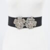 Stone Flower Elastic Belt – Rhinestone Floral Accent, Black