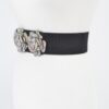 Stone Flower Elastic Belt – Rhinestone Floral Accent, Black