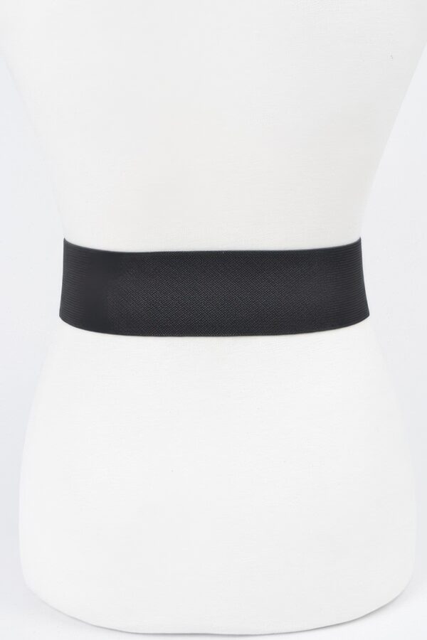 Stone Flower Elastic Belt – Rhinestone Floral Accent, Black