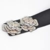 Stone Flower Elastic Belt – Rhinestone Floral Accent, Black