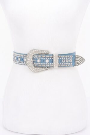 Rhinestone Studded Multi-Metal Belt with Silver Buckles
