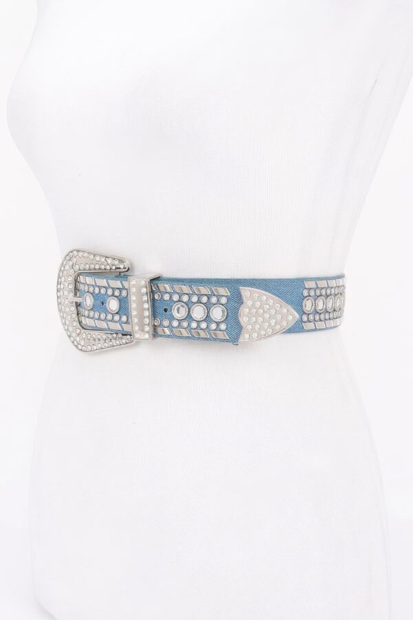 Rhinestone Studded Multi-Metal Belt with Silver Buckles