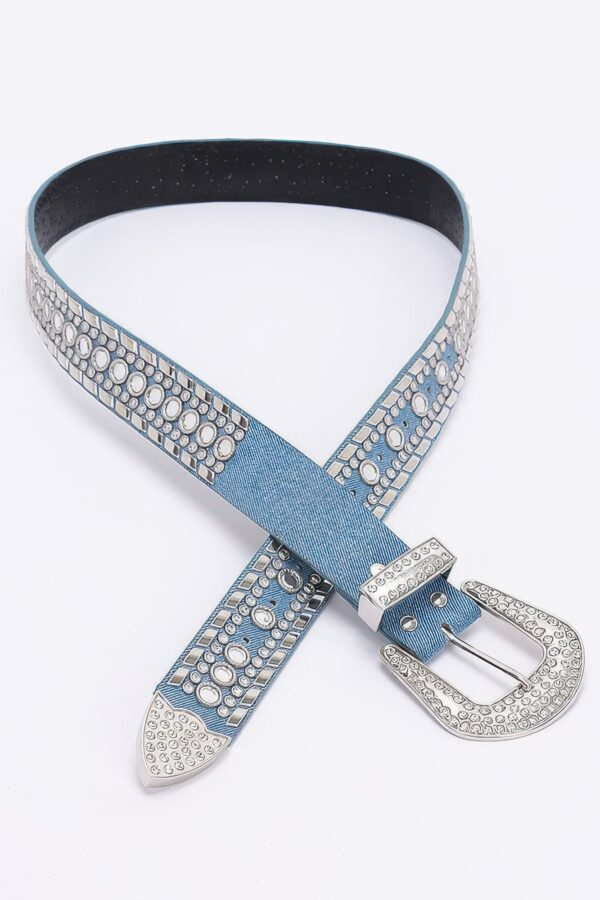 Rhinestone Studded Multi-Metal Belt with Silver Buckles