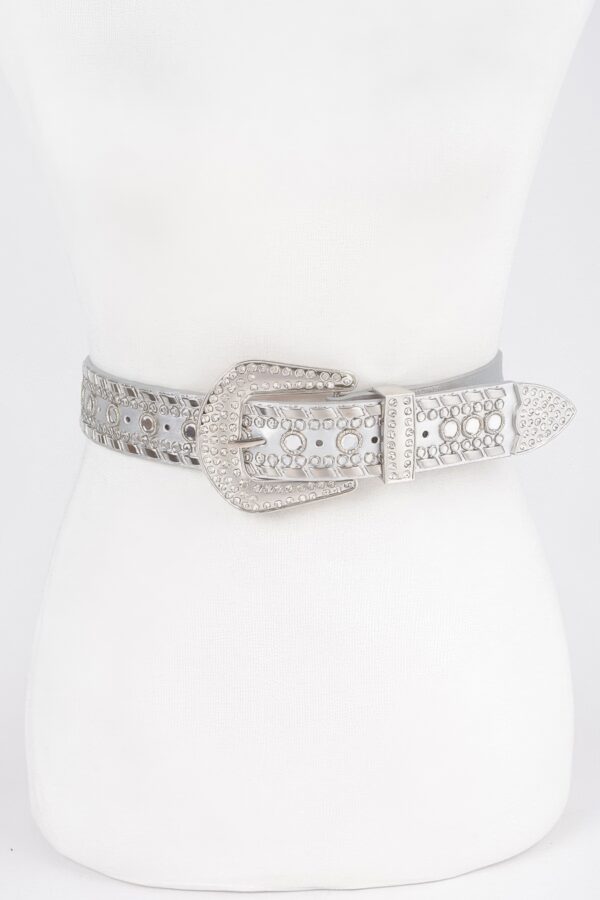 Rhinestone Studded Multi-Metal Belt with Silver Buckles
