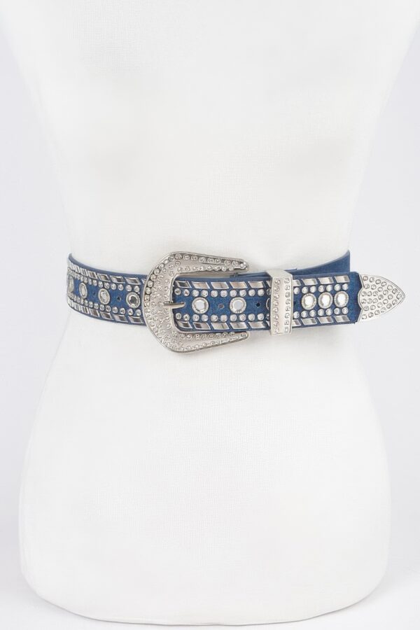 Rhinestone Studded Multi-Metal Belt with Silver Buckles