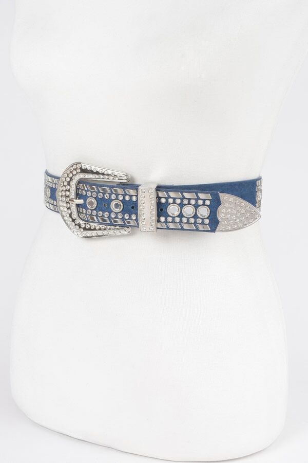 Rhinestone Studded Multi-Metal Belt with Silver Buckles