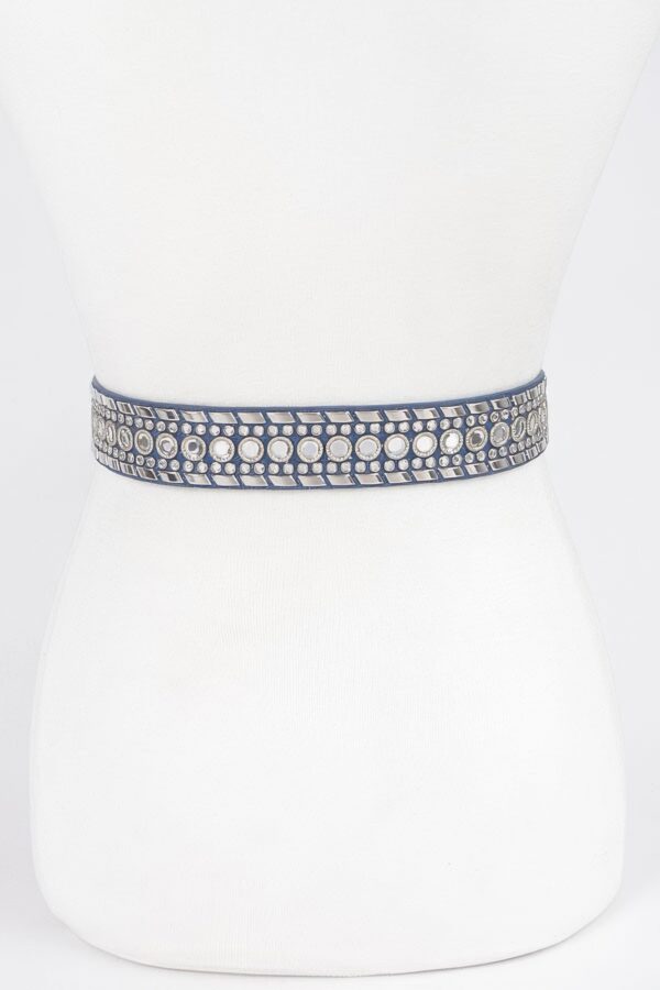 Rhinestone Studded Multi-Metal Belt with Silver Buckles