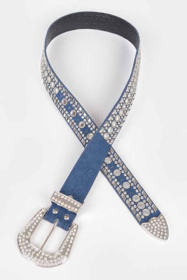 Rhinestone Studded Multi-Metal Belt with Silver Buckles