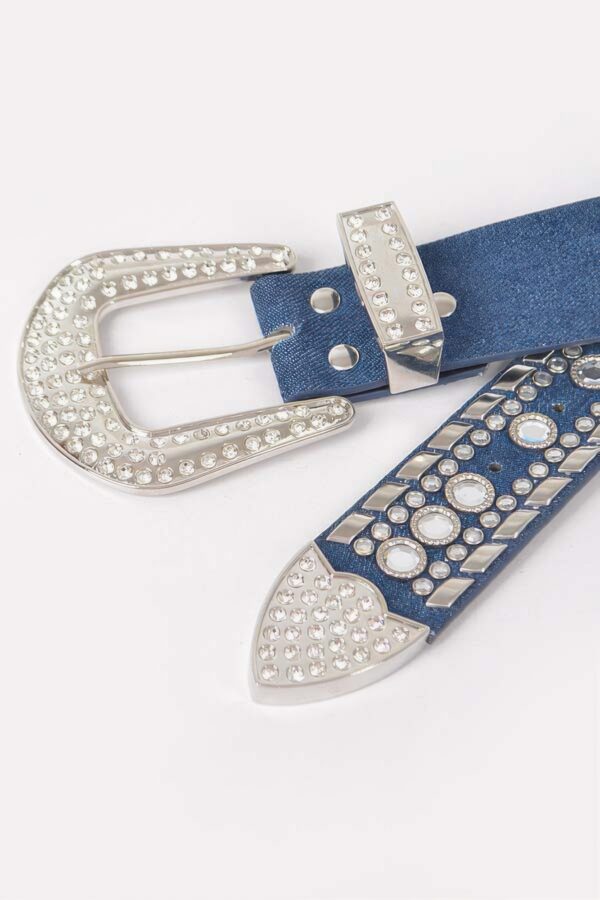 Rhinestone Studded Multi-Metal Belt with Silver Buckles