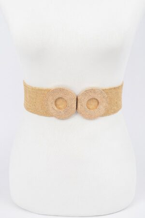 Faux Straw Elastic Belt with Double Circle Buckles