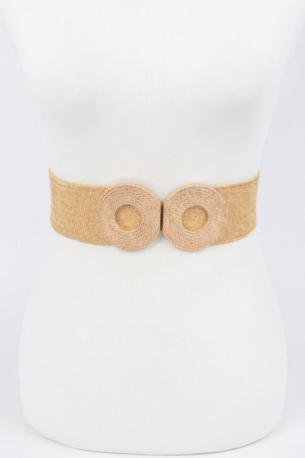 Faux Straw Elastic Belt with Double Circle Buckles