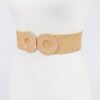 Faux Straw Elastic Belt with Double Circle Buckles
