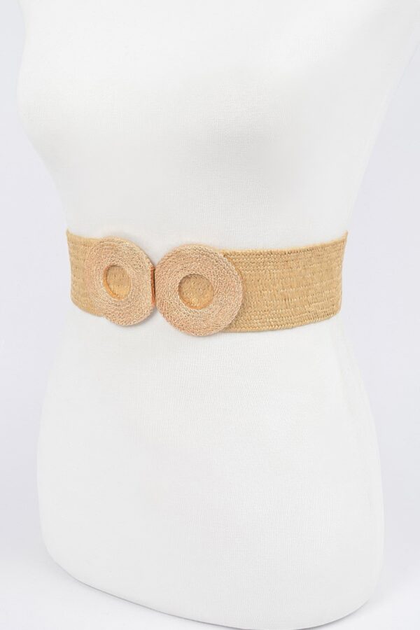 Faux Straw Elastic Belt with Double Circle Buckles