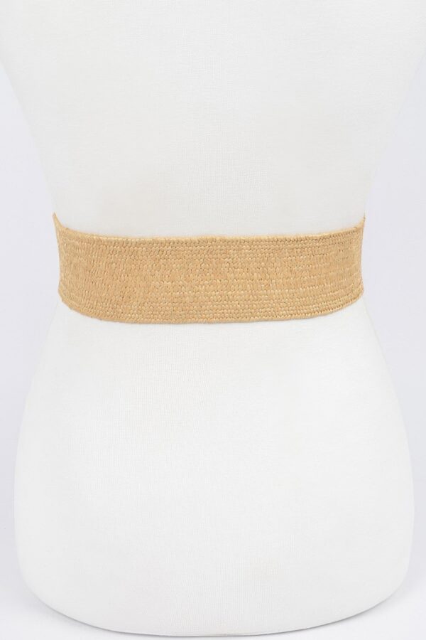Faux Straw Elastic Belt with Double Circle Buckles